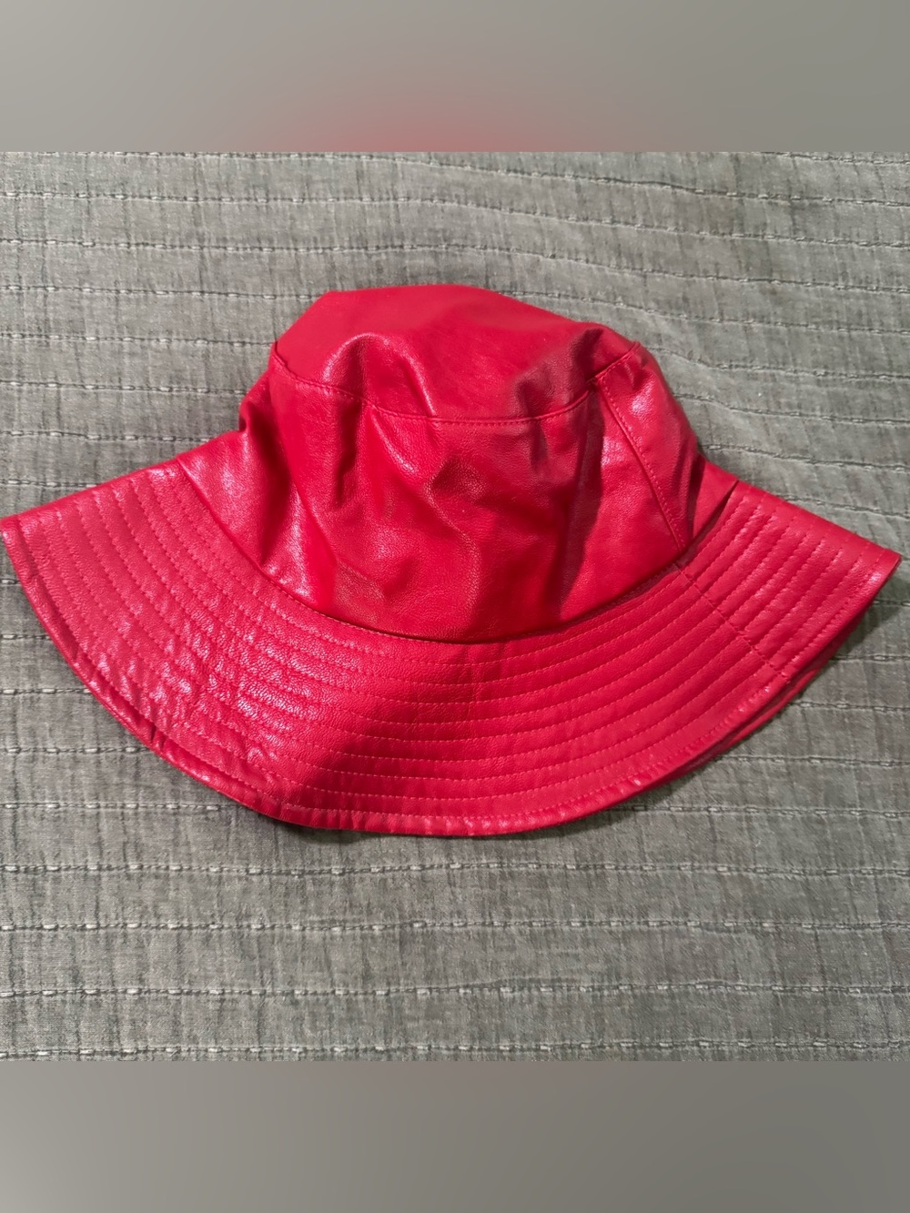 Anthropologie Red Faux-Leather Bucket Hat